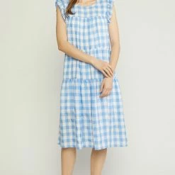 Purple Door Boutique Fanciful Blue Gingham Midi Dress
