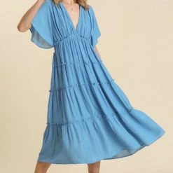 Purple Door Boutique Hopeless Romantic Blue Midi Dress