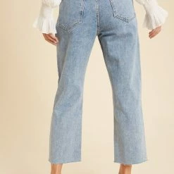 Purple Door Boutique Blue Belted Paperbag Denim Pants Ladies'