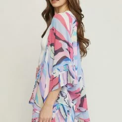 Purple Door Boutique Blue And Pink Abstract Kimono