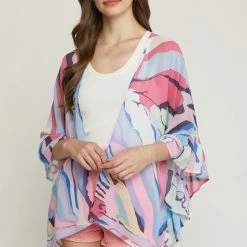 Purple Door Boutique Blue And Pink Abstract Kimono