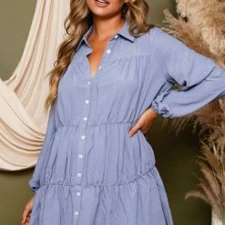 Purple Door Boutique Blue Shimmer Tiered Mini Dress New Arrivals