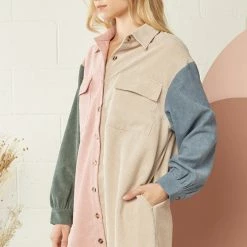 Purple Door Boutique Ladies' Blush Combo Colorblock Corduroy Dress