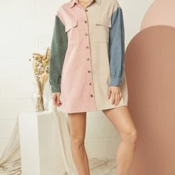 Purple Door Boutique Ladies' Blush Combo Colorblock Corduroy Dress
