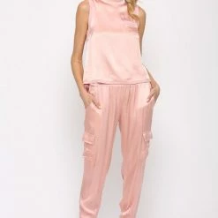 Purple Door Boutique Summer SALE Sweet Moments Blush Satin Joggers