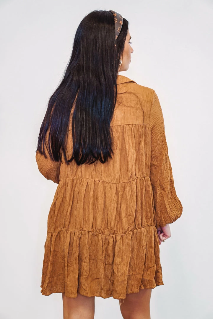 Purple Door Boutique Caramel Shimmer Tiered Mini Dress 5 Purple Door Boutique Caramel Shimmer Tiered Mini Dress