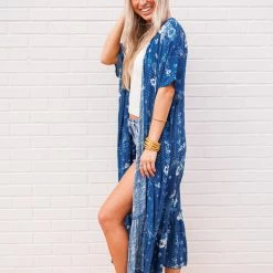 Purple Door Boutique Summer Style Blue Floral Duster Ladies'