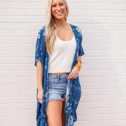 Purple Door Boutique Summer Style Blue Floral Duster Ladies'