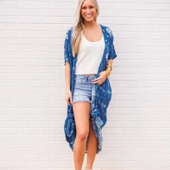 Purple Door Boutique Summer Style Blue Floral Duster Ladies'