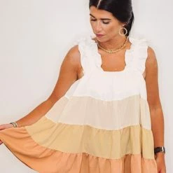 Purple Door Boutique Summer SALE Fall Sunrise Clay Combo Colorblock Tiered Top