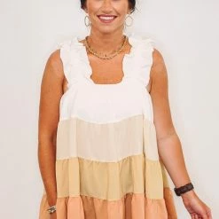 Purple Door Boutique Summer SALE Fall Sunrise Clay Combo Colorblock Tiered Top