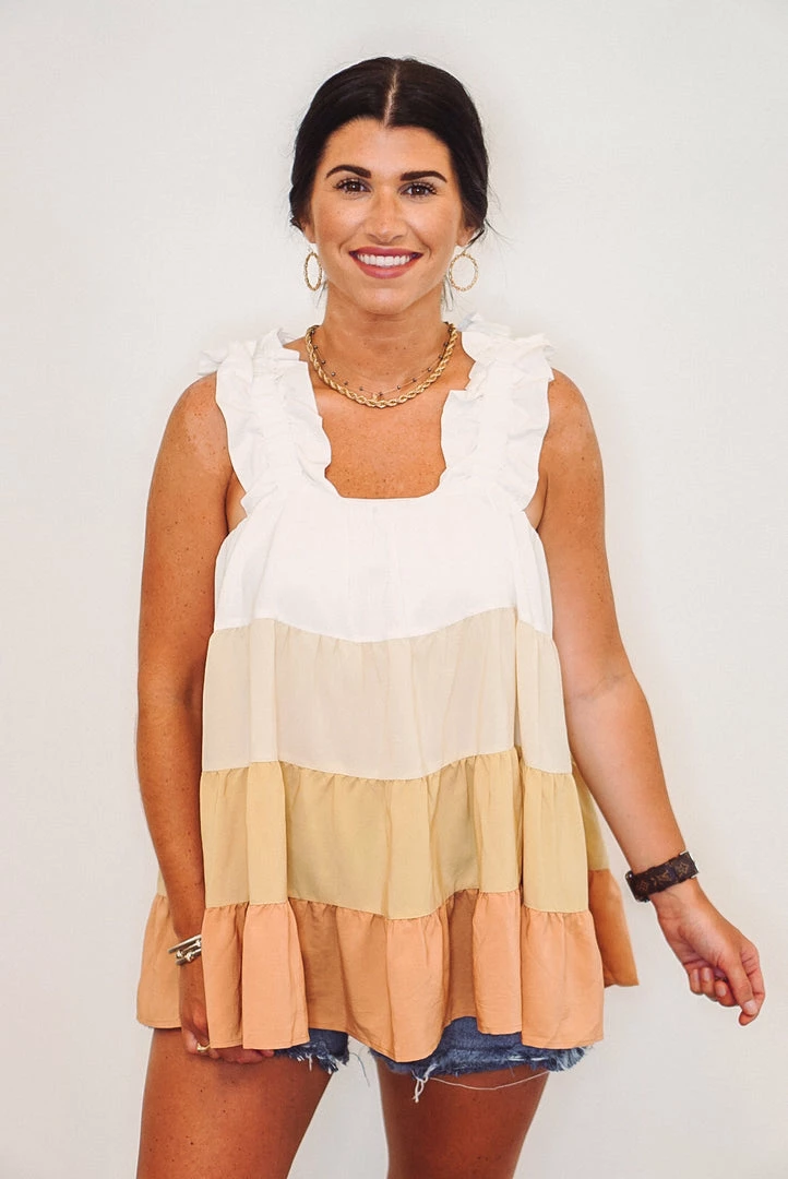 Purple Door Boutique Summer SALE Fall Sunrise Clay Combo Colorblock Tiered Top 1 Purple Door Boutique Summer SALE Fall Sunrise Clay Combo Colorblock Tiered Top