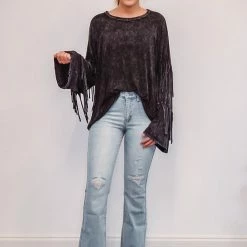 Purple Door Boutique Ladies' Yes Fringe Black Top