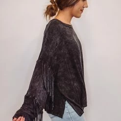 Purple Door Boutique Ladies' Yes Fringe Black Top