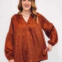 Purple Door Boutique Ladies' Bronze Monochromatic Leopard Print Top