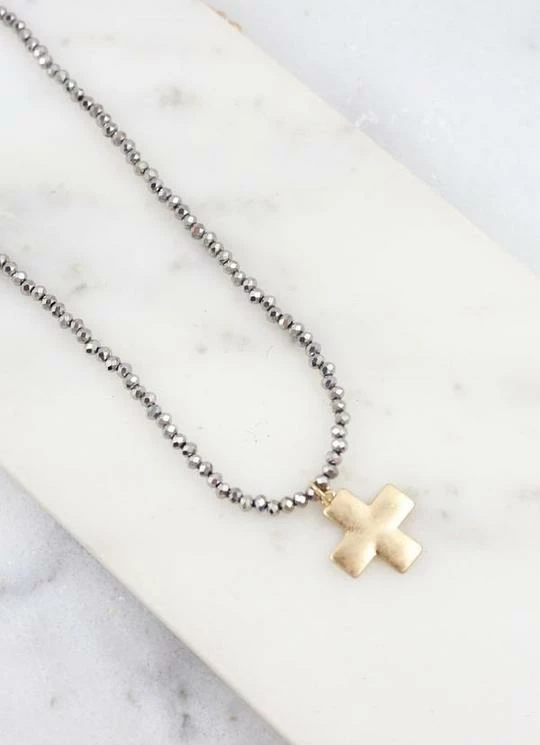 Purple Door Boutique Brookllin Glass Bead Cross Necklace Hematite Jewelry 2 Purple Door Boutique Brookllin Glass Bead Cross Necklace Hematite Jewelry