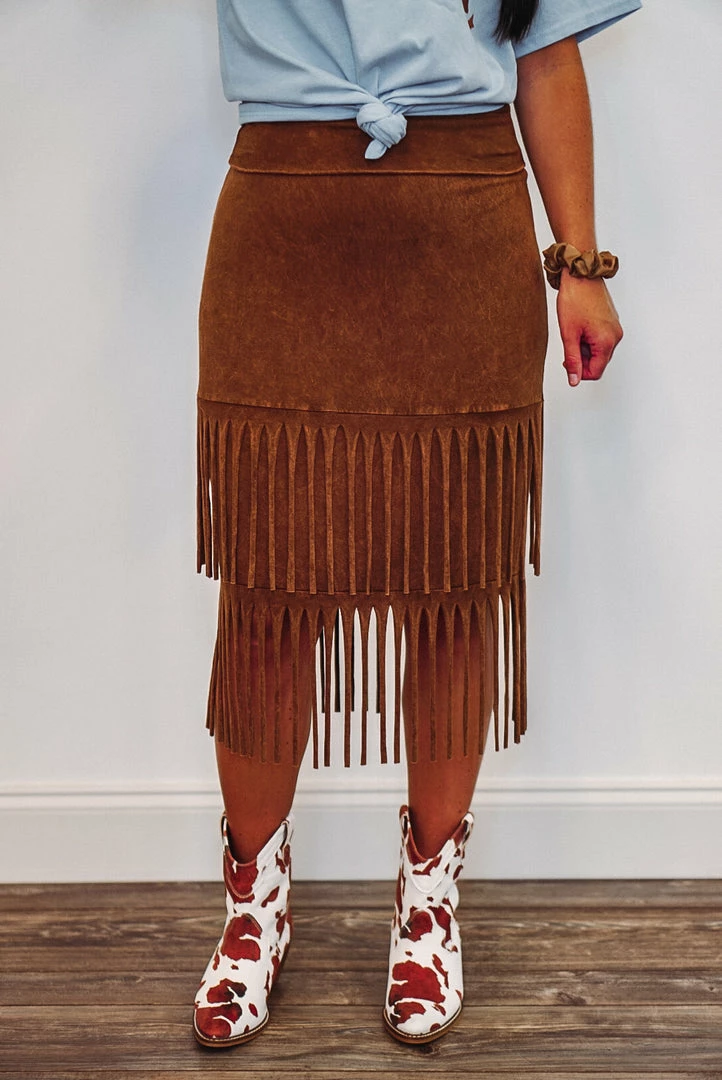 Purple Door Boutique Summer SALE Cowgirl Dreams Camel Color Fringe Midi Skirt 2 Purple Door Boutique Summer SALE Cowgirl Dreams Camel Color Fringe Midi Skirt
