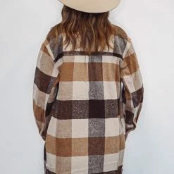 Purple Door Boutique Caramel Color Long Plaid Jacket