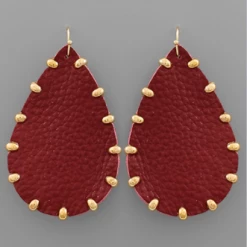 Purple Door Boutique Studded Burgundy Teardrop Earrings
