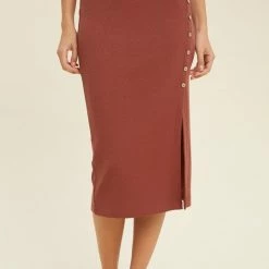 Purple Door Boutique Burl Wood Ribbed Knit Midi Skirt