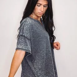 Purple Door Boutique Cozy Black Mineral Washed Top Ladies'