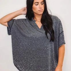 Purple Door Boutique Cozy Black Mineral Washed Top Ladies'