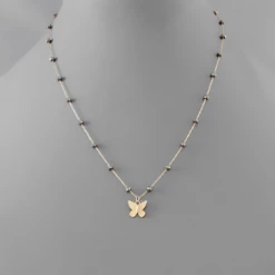 Purple Door Boutique Butterfly Charm Bead Hematite Necklace