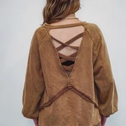 Purple Door Boutique Chocolate Mousse Terry Pullover Ladies'