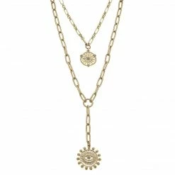 Canvas Jewelry Canvas Raine Layered Evil Eye Talisman Necklace Worn Gold