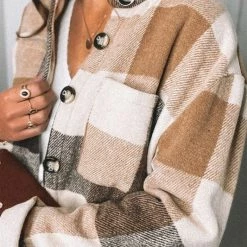 Purple Door Boutique Ladies' Snuggled Up Caramel Plaid Shacket