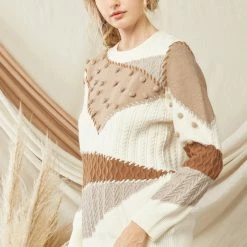 The Purple Door Boutique Pom Pom Caramel Colorblock Sweater