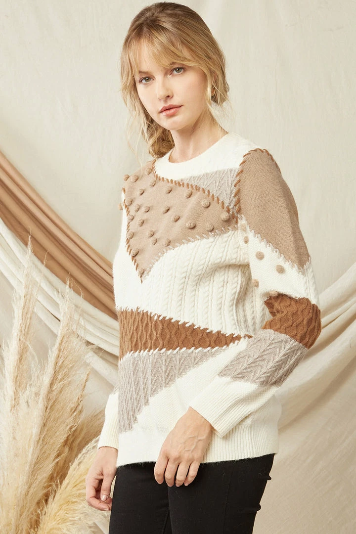 The Purple Door Boutique Pom Pom Caramel Colorblock Sweater 2 The Purple Door Boutique Pom Pom Caramel Colorblock Sweater