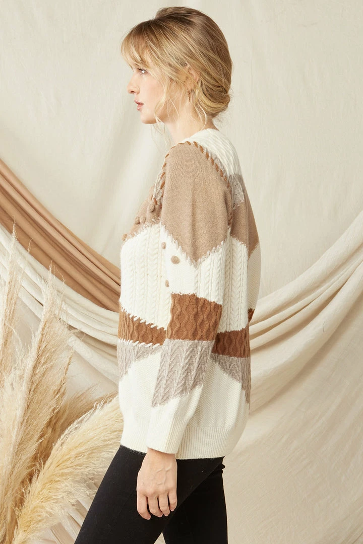 The Purple Door Boutique Pom Pom Caramel Colorblock Sweater 3 The Purple Door Boutique Pom Pom Caramel Colorblock Sweater