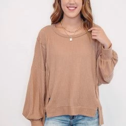 Purple Door Boutique Coco Textured Waffle Knit Top