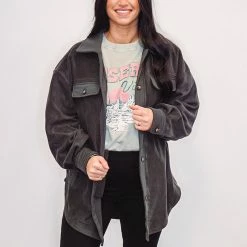 Purple Door Boutique Better With Fleece Charcoal Jacket Ladies'