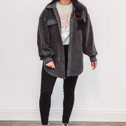 Purple Door Boutique Better With Fleece Charcoal Jacket Ladies'