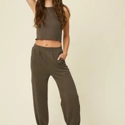 Purple Door Boutique Ladies' Charcoal Crop Top And Jogger Set