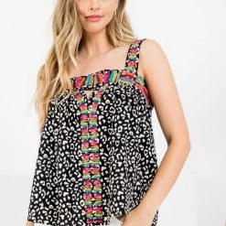 Purple Door Boutique Black Cheetah Print Embroidered Top