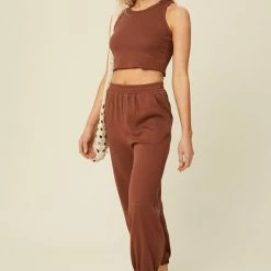 Purple Door Boutique Ladies' Chestnut Crop Top And Jogger Set