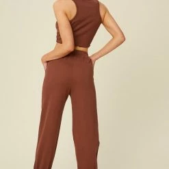 Purple Door Boutique Ladies' Chestnut Crop Top And Jogger Set