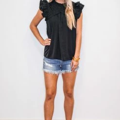 Purple Door Boutique Ruffled Black Top New Arrivals