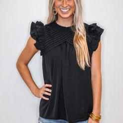 Purple Door Boutique Ruffled Black Top New Arrivals