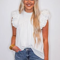 Purple Door Boutique Ruffled White Top