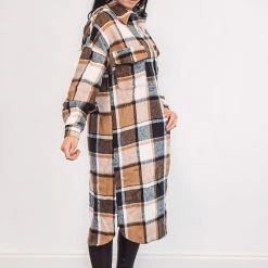 Purple Door Boutique Ladies' Chic Plaids Brown Shacket