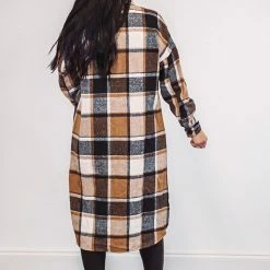 Purple Door Boutique Ladies' Chic Plaids Brown Shacket