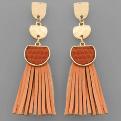 Purple Door Boutique Fringe Tassel Clay Leather Earrings Jewelry