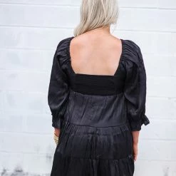 Purple Door Boutique Shimmering Iridescent Black Babydoll Dress