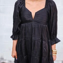 Purple Door Boutique Shimmering Iridescent Black Babydoll Dress