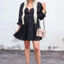 Purple Door Boutique Shimmering Iridescent Black Babydoll Dress