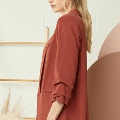 Purple Door Boutique Best Basic Cognac Linen Blazer